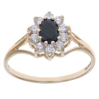 9ct Yellow Gold Sapphire and Cubic Zirconia Cluster Ring