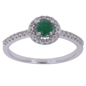 9ct White Gold 0.30ct Brilliant Cut Diamond and Emerald Cluster Ring