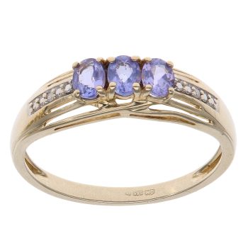 14ct Yellow Gold 0.02ct Diamond and Tanzanite Three Stone Ring