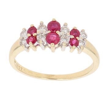 18ct Yellow Gold 0.25ct Diamond and Ruby Two Row Fancy Ring