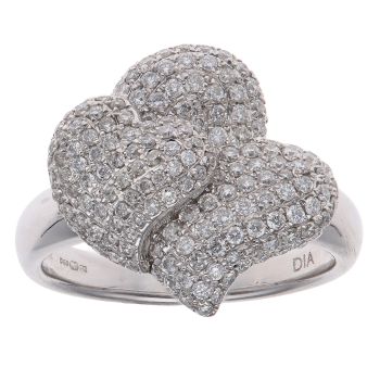18ct White Gold 0.97ct Brilliant Cut Diamond Double Heart Ring