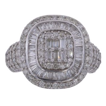 9ct White Gold 1.75ct Brilliant and Baguette Cut Diamond Cluster Ring