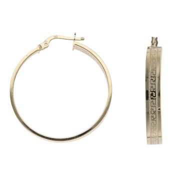 14ct Yellow Gold Greek Key Hoop Earrings