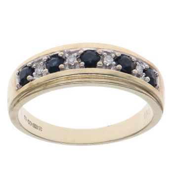 9ct Yellow Gold 0.04ct Brilliant Cut Diamond and Sapphire Fancy Ring