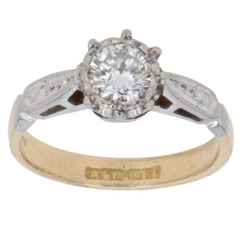 18ct Yellow Gold and Platinum 0.50ct Brilliant Cut Diamond Solitaire Ring
