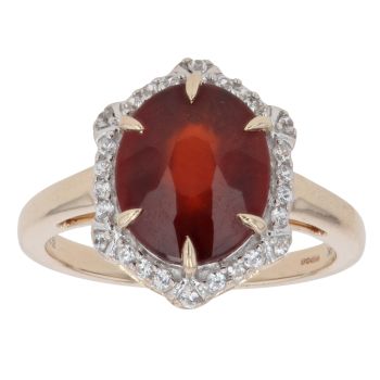 9ct Yellow Gold Garnet and Cubic Zirconia Hexagonal Cluster Ring