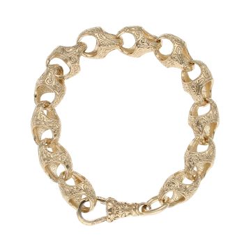 9ct Yellow Gold Patterned Acorn Bracelet 6"