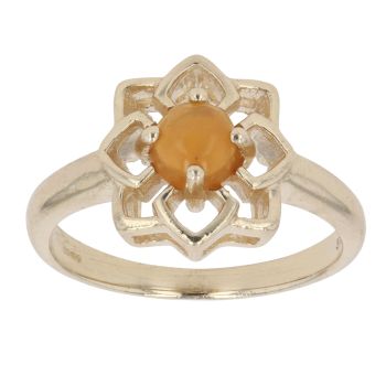 9ct Yellow Gold Orange Opal Floral Single Stone Ring