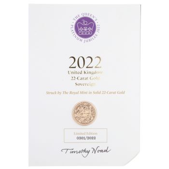 2022 Elizabeth II Fifth Portrait Platinum Jubilee UK Full Sovereign Coin