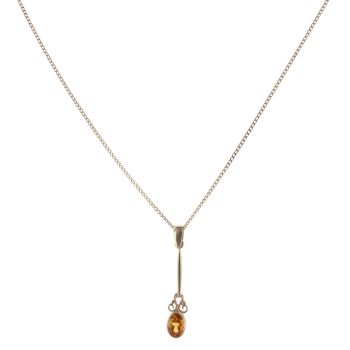 9ct Yellow Gold Citrine Drop Pendant and Chain 18"