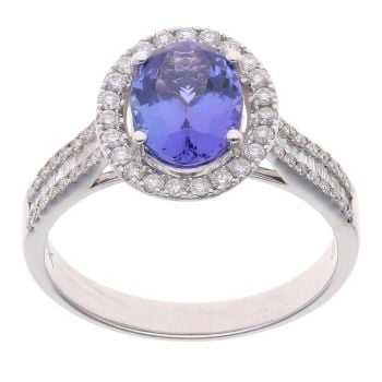 18ct White Gold 0.50ct Diamond And Tanzanite Cluster Ring
