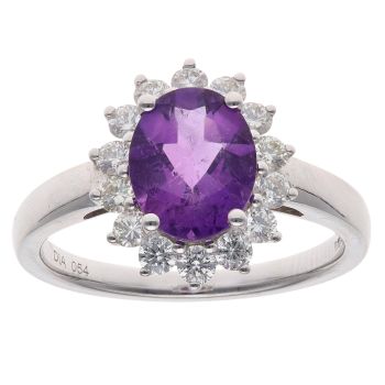 18ct White Gold 0.54ct Brilliant Cut Diamond and Amethyst Cluster Ring