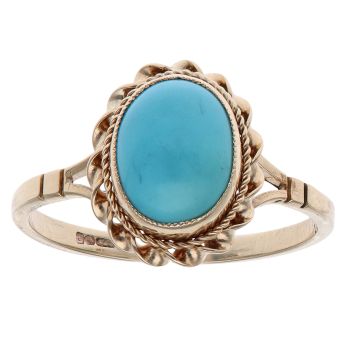 9ct Yellow Gold Turquoise Cabochon Single Stone Ring