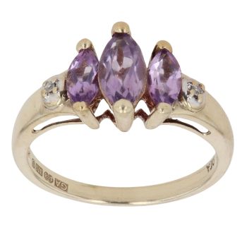 9ct Yellow Gold 0.05ct Brilliant and Marquise Cut Trilogy Ring