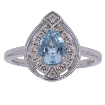 14ct White Gold 0.25ct Pear and Brilliant Cut Diamond Aquamarine Fancy Ring