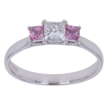 18ct White Gold 0.40ct Princess Cut Diamond And Pink Sapphire Ring