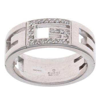 Gucci 18ct White Gold 0.15ct Brilliant Cut Diamond G Logo Ring