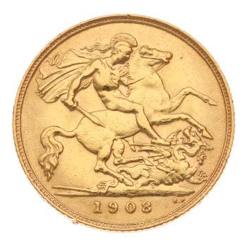 1908 Edward VII Large Head UK Half Sovereign Coin