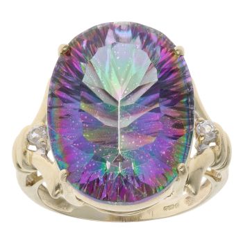 9ct Yellow Gold Mystic Topaz and Cubic Zirconia Ring