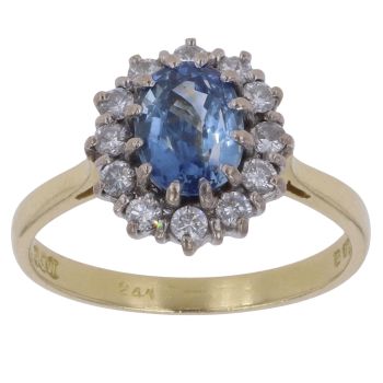 18ct Yellow Gold 0.35ct Brilliant Cut Diamond and Sapphire Cluster Ring