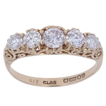 9ct Yellow Gold Cubic Zirconia Five Stone Ring