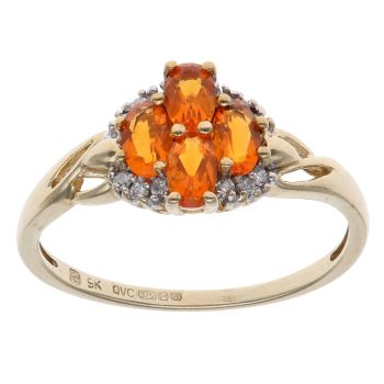 9ct Yellow Gold 0.10ct Diamond and Fire Opal Cluster Ring