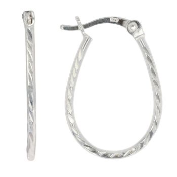 Silver Diamond Cut Oval Hoop Earrings By Icesia