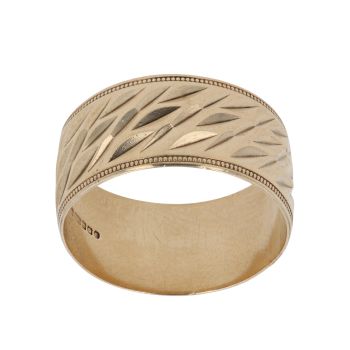 9ct Yellow Gold Patterned Wedding Band 10.1mm