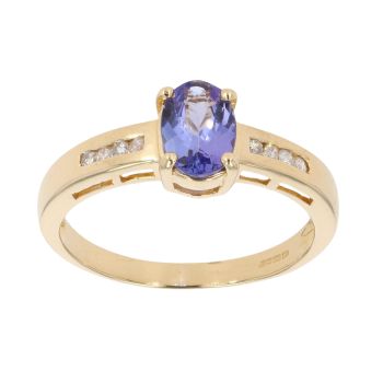 18ct Yellow Gold Tanzanite And 0.10ct Diamond Ring