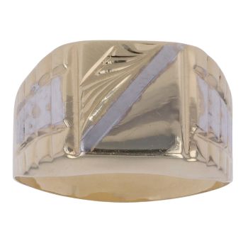14ct Yellow and White Gold Patterned Signet Ring