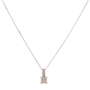 9ct White Gold 0.45ct Brilliant and Princess Cut Diamond Cluster Pendant and Chain 18"