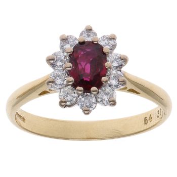 18ct Yellow Gold 0.39ct Brilliant Cut Diamond and Ruby Cluster Ring