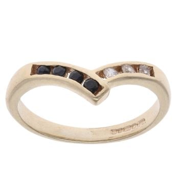 9ct Yellow Gold Cubic Zirconia and Sapphire Wishbone Ring