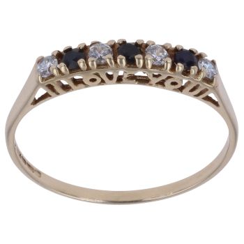 9ct Yellow Gold Sapphire and Cubic Zirconia Half Eternity Ring