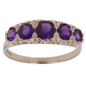 9ct Yellow Gold Amethyst Five Stone Ring