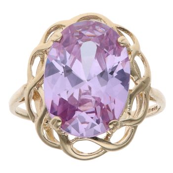 9ct Yellow Gold Lilac Cubic Zirconia Single Stone Ring