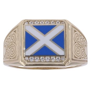 9ct Yellow Gold Cubic Zirconia St Andrews Cross Signet Ring