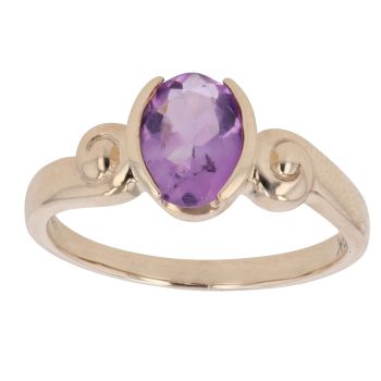 9ct Yellow Gold Created Amethyst Single Stone Ring