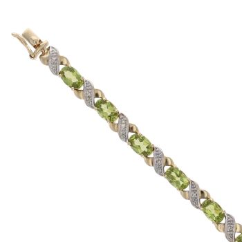 9ct Yellow Gold 0.05ct Diamond and Peridot Bracelet 7.5"