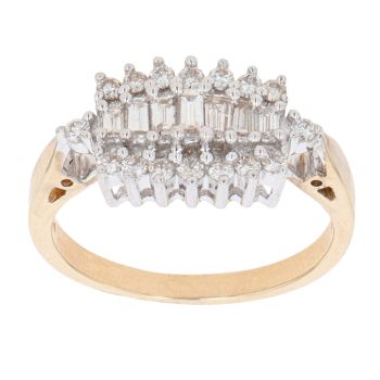 18ct Yellow Gold 0.50ct Baguette And Brilliant Cut Diamond Cluster Ring