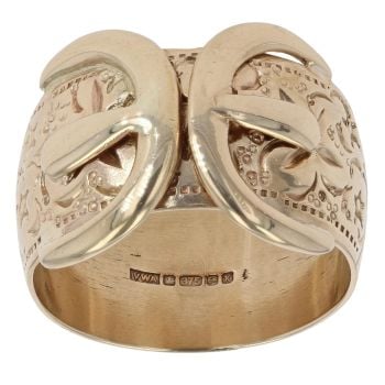 9ct Yellow Gold Patterned Double Buckle Ring