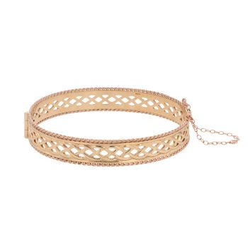 9ct Yellow and Rose Gold Celtic Hinged Bangle With Safety Chain