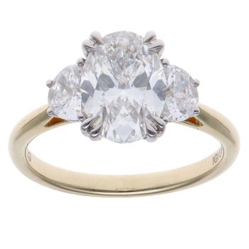 9ct Yellow Gold 2.61ct Oval and Modified Trapeze Cut Lab Grown Diamond Trilogy Ring