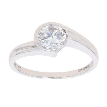 9ct White Gold Cubic Zirconia Solitaire Twist Ring