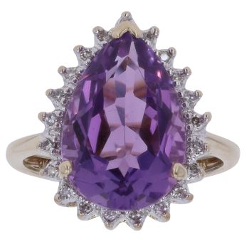 9ct Yellow Gold 0.10ct Diamond and Amethyst Cluster Ring
