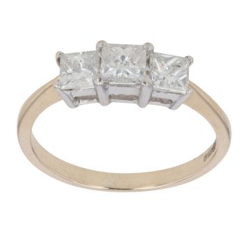 9ct Yellow Gold 1.00ct Princess Cut Diamond Trilogy Ring
