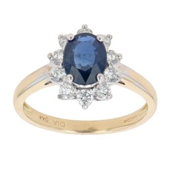 18ct Yellow Gold 0.44ct Diamond and Sapphire Cluster Ring