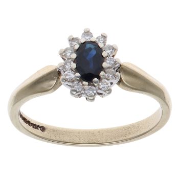 9ct Yellow Gold 0.10ct Diamond and Sapphire Cluster Ring