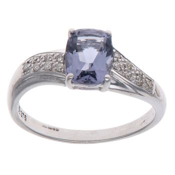 9ct White Gold 0.05ct Brilliant Cut Diamond and Lolite Solitaire Ring