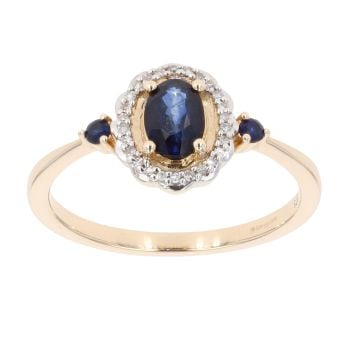 9ct Yellow Gold Sapphire And 0.05ct Diamond Cluster Ring